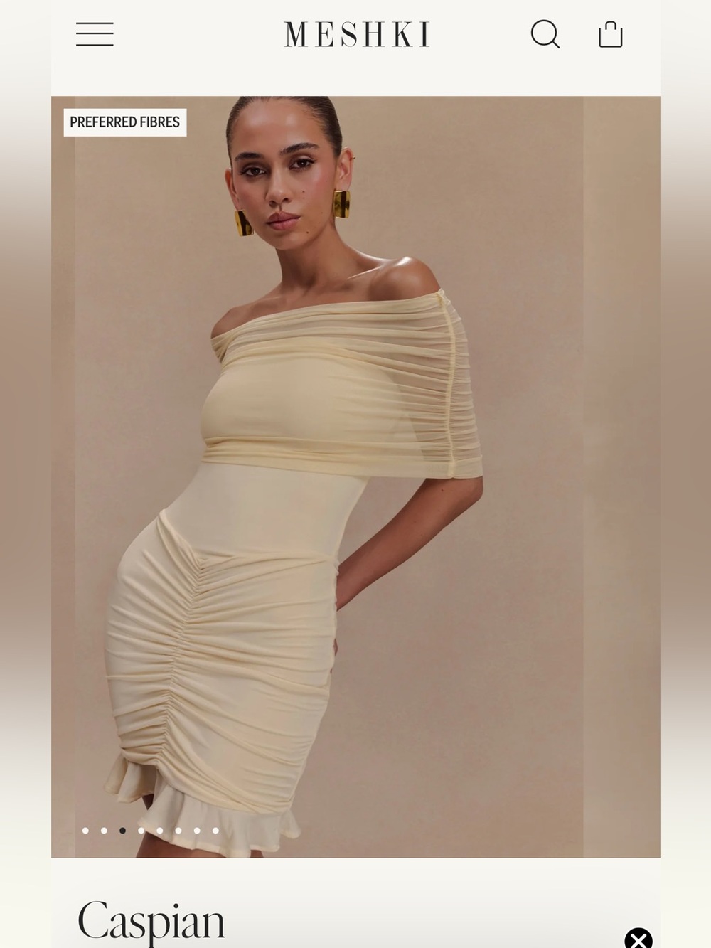 Meshki Caspian Off-Shoulder Ruched Mini Dress in Cream